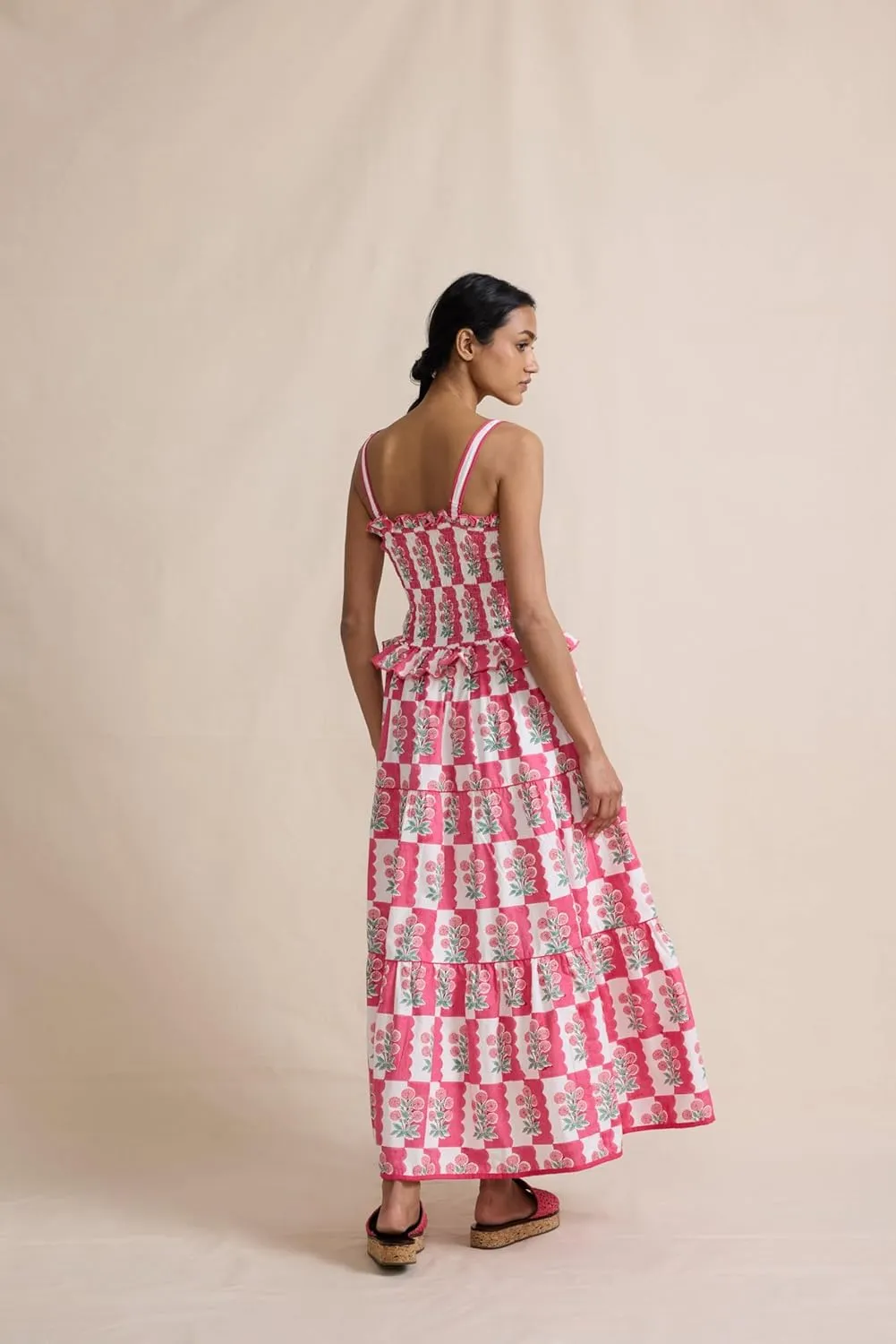 UAURORAO Women Boho Floral Maxi Dress Tie Shoulder Smocked Tiered Long Dress Flowy Striped Color Block Swing Sundress