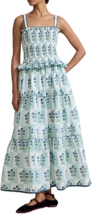 UAURORAO Women Boho Floral Maxi Dress Tie Shoulder Smocked Tiered Long Dress Flowy Striped Color Block Swing Sundress