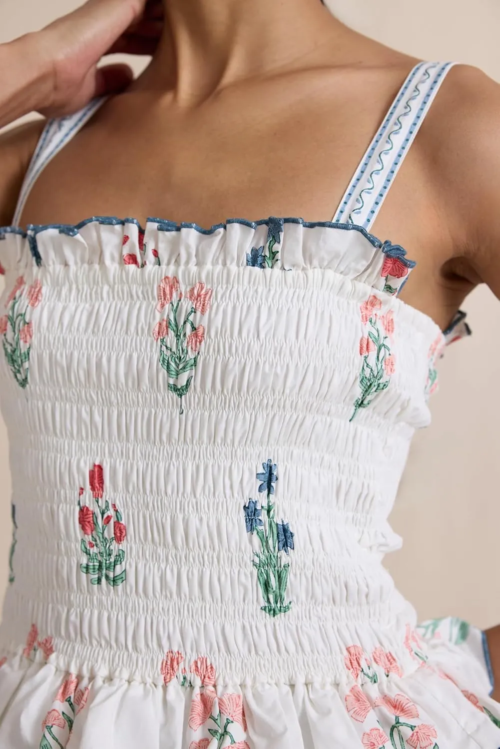 UAURORAO Women Boho Floral Maxi Dress Tie Shoulder Smocked Tiered Long Dress Flowy Striped Color Block Swing Sundress