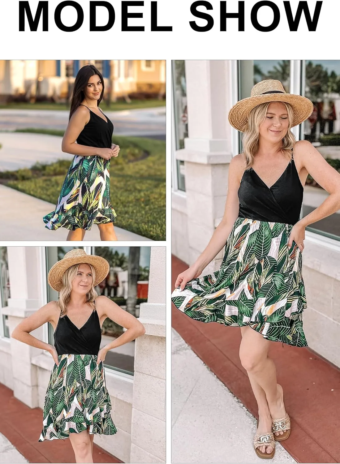 ULTRANICE Womens Summer Dresses Floral V Neck Ruffled Hem Spaghetti Spring Casual Beach Outfits Flowy Wrap Sun Dress