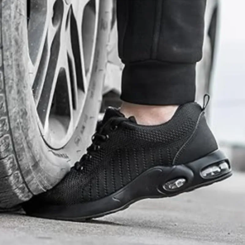 Unisex Steel Toe Sneakers for Men Women Lightweight Comfortable Indestructible Safety Work Shoes with Slip-Resistant Composite Toe，Cushion Puncture Proof Black EU 36-48