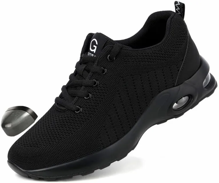 Unisex Steel Toe Sneakers for Men Women Lightweight Comfortable Indestructible Safety Work Shoes with Slip-Resistant Composite Toe，Cushion Puncture Proof Black EU 36-48