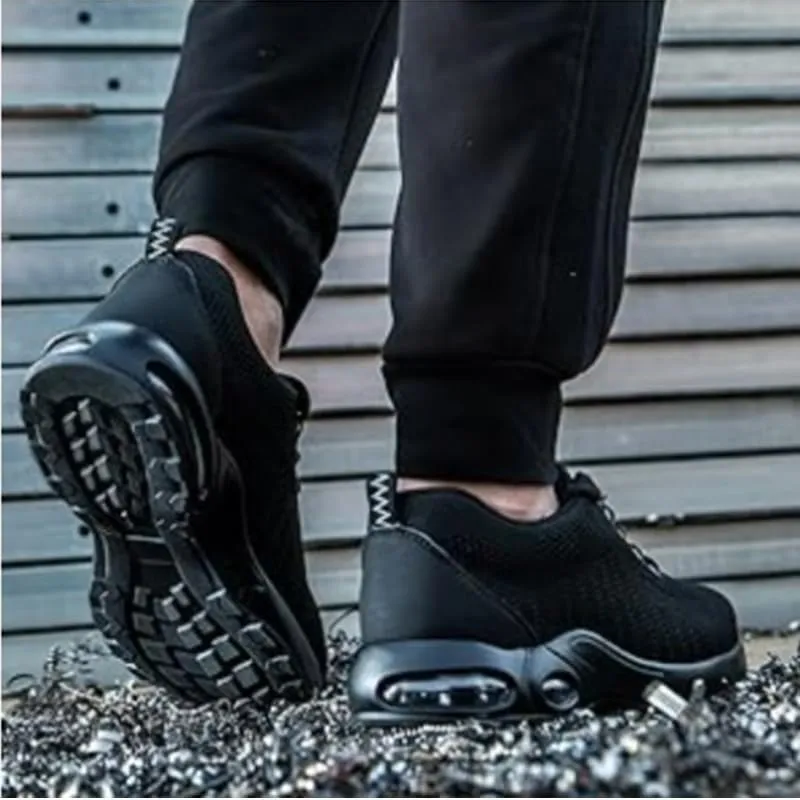 Unisex Steel Toe Sneakers for Men Women Lightweight Comfortable Indestructible Safety Work Shoes with Slip-Resistant Composite Toe，Cushion Puncture Proof Black EU 36-48