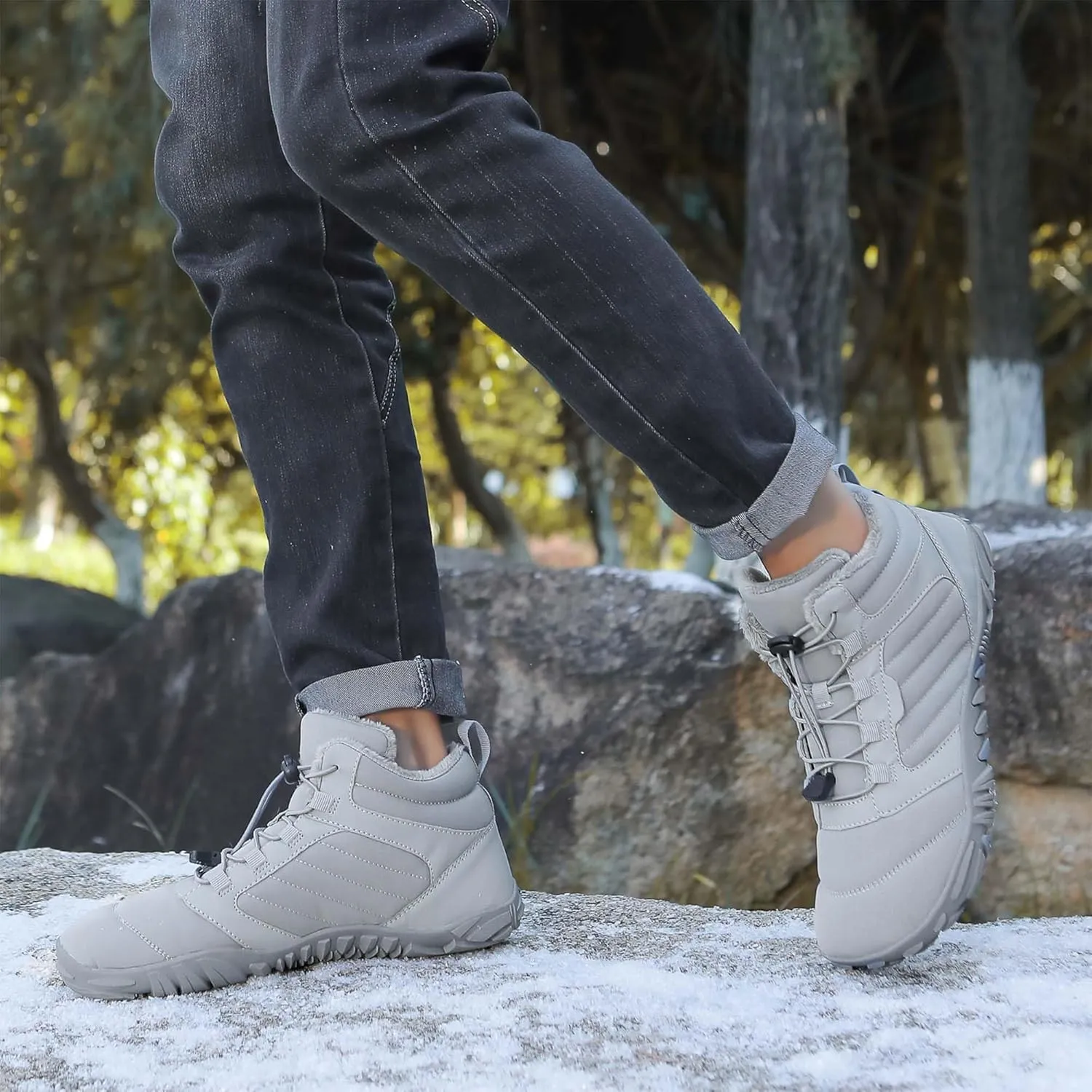 Unisex Winter Snow Sneakers - Solid Color, Slip-Resistant, Warm Fabric-Lined Mesh Upper, Rubber Sole, Cushioned Fabric Insole, Hiking and Walking Shoes for Men and Women