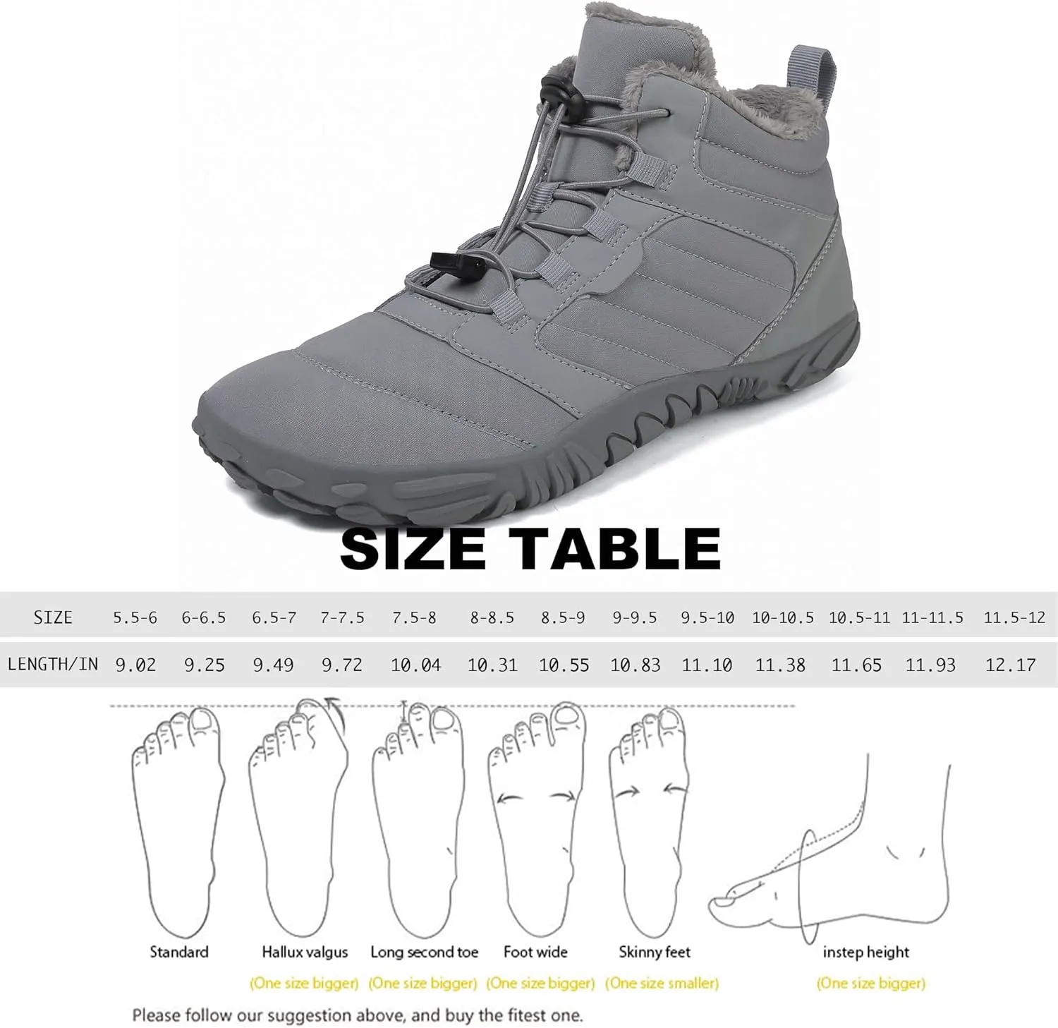 Unisex Winter Snow Sneakers - Solid Color, Slip-Resistant, Warm Fabric-Lined Mesh Upper, Rubber Sole, Cushioned Fabric Insole, Hiking and Walking Shoes for Men and Women