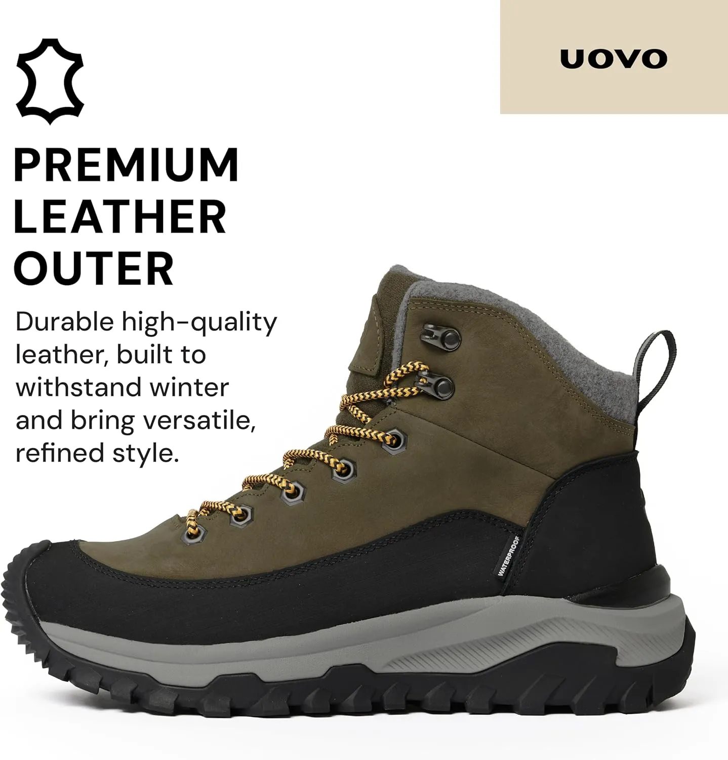 UOVO Men’s Winter Boot, Waterproof Leather