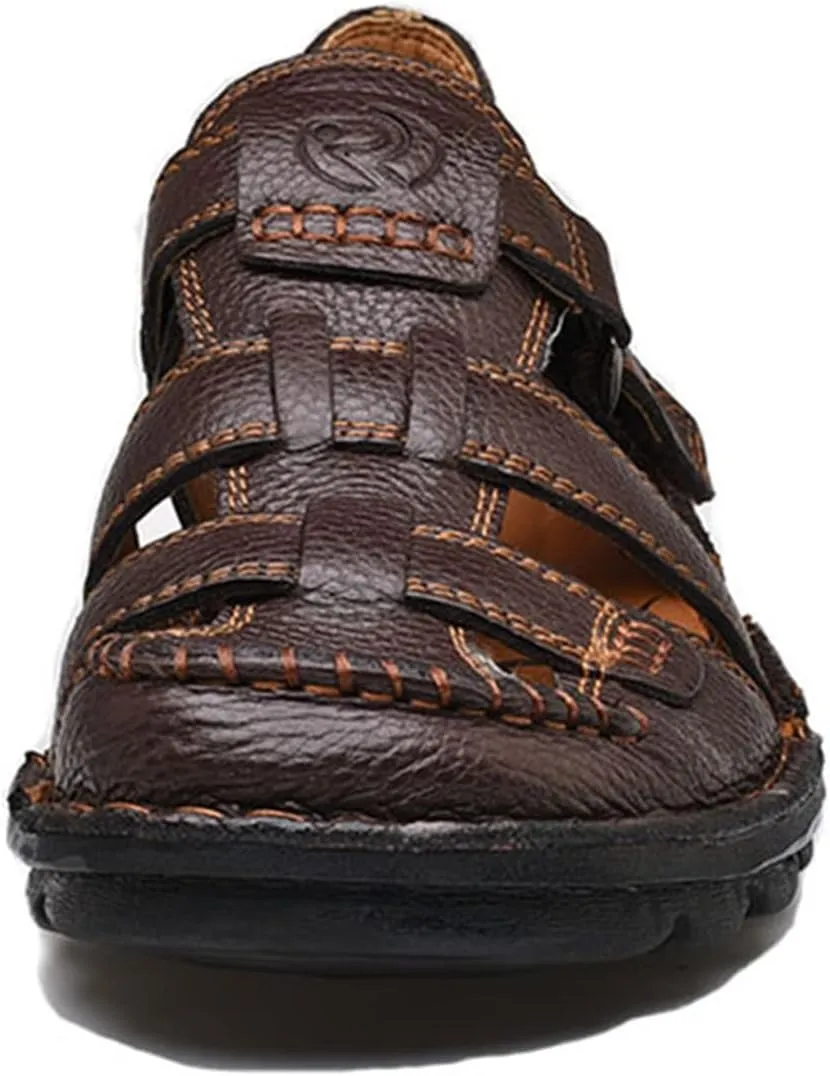 UPIShi Mens Casual Closed Toe Leather Sandals Outdoor Fisherman Adjustable Summer Shoes