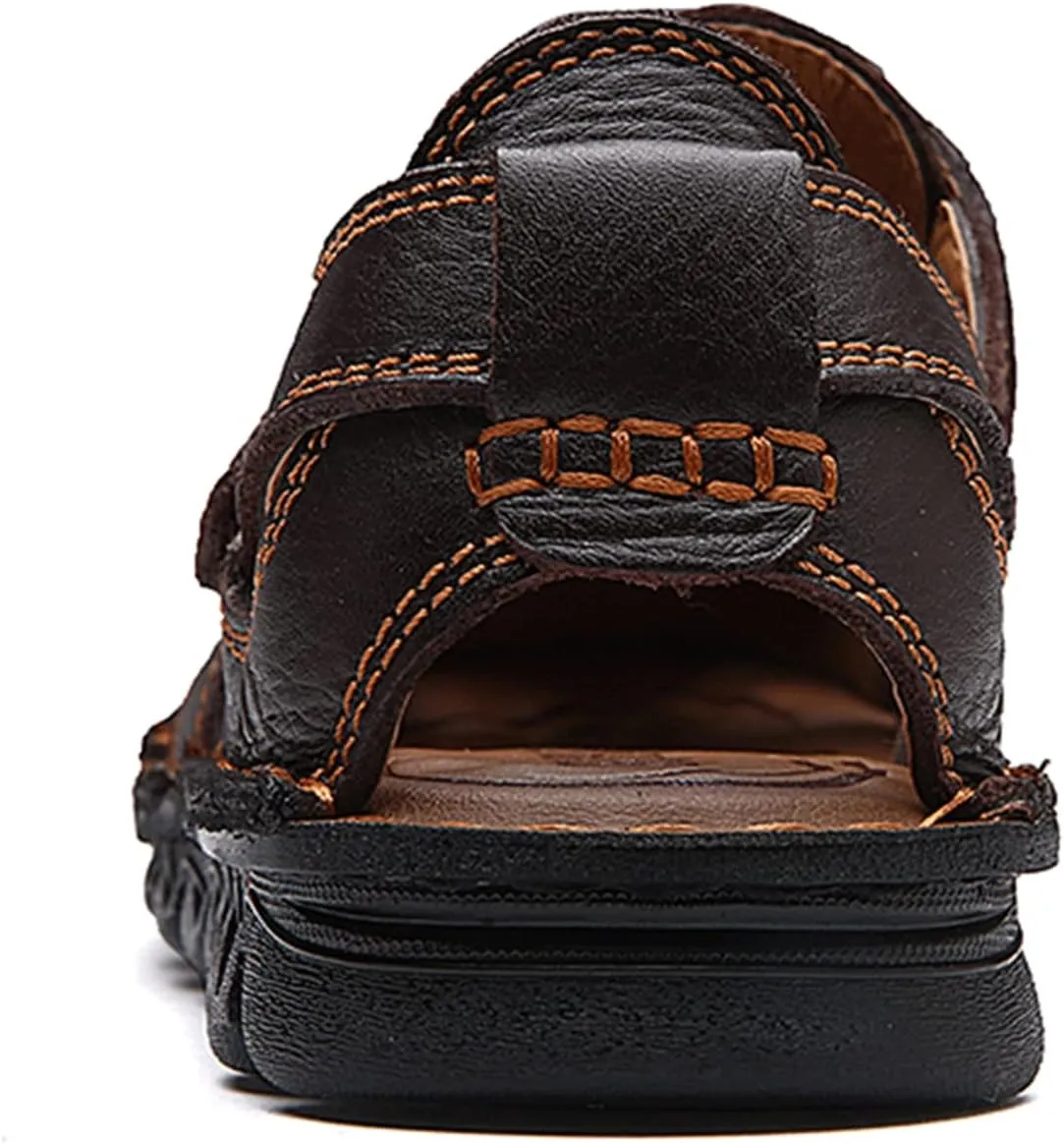 UPIShi Mens Casual Closed Toe Leather Sandals Outdoor Fisherman Adjustable Summer Shoes