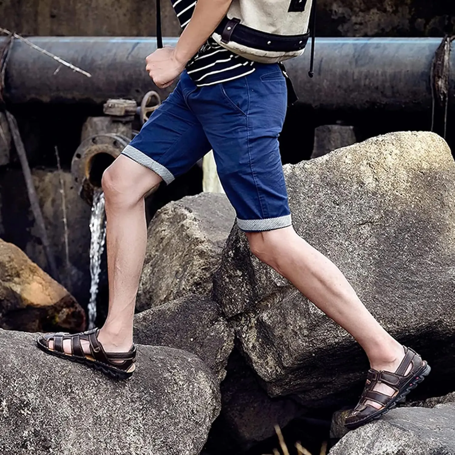 UPIShi Mens Casual Closed Toe Leather Sandals Outdoor Fisherman Adjustable Summer Shoes