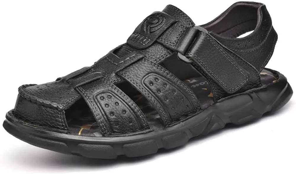 UPIShi Men's Closed Toe Leather Fisherman Adjustable Lightweight Outdoor Beach Sandals