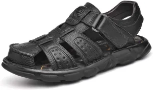 UPIShi Men's Closed Toe Leather Fisherman Adjustable Lightweight Outdoor Beach Sandals