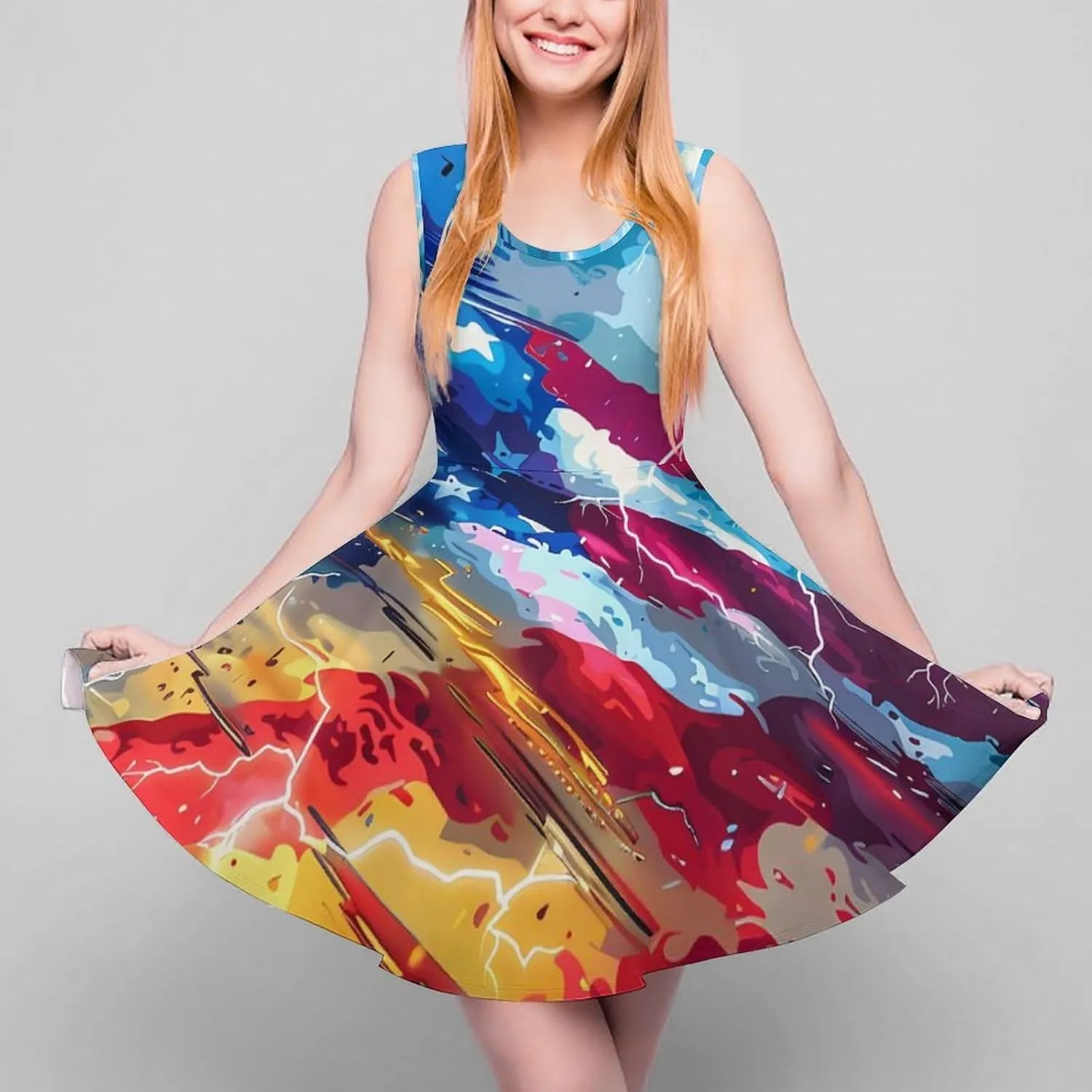 U.S. Flag Thunder Women's Tank Swing Dress Summer Sleeveless Dresses Casual Beach Sundress