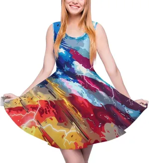 U.S. Flag Thunder Women's Tank Swing Dress Summer Sleeveless Dresses Casual Beach Sundress
