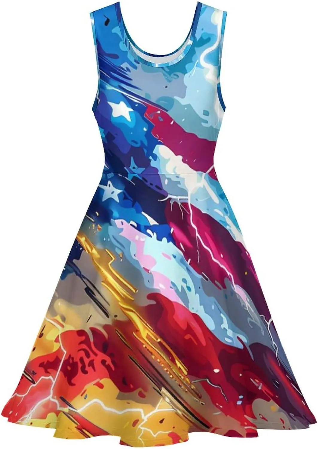 U.S. Flag Thunder Women's Tank Swing Dress Summer Sleeveless Dresses Casual Beach Sundress
