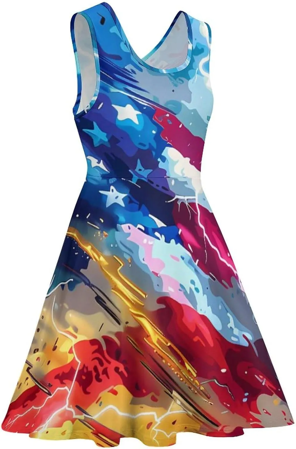 U.S. Flag Thunder Women's Tank Swing Dress Summer Sleeveless Dresses Casual Beach Sundress