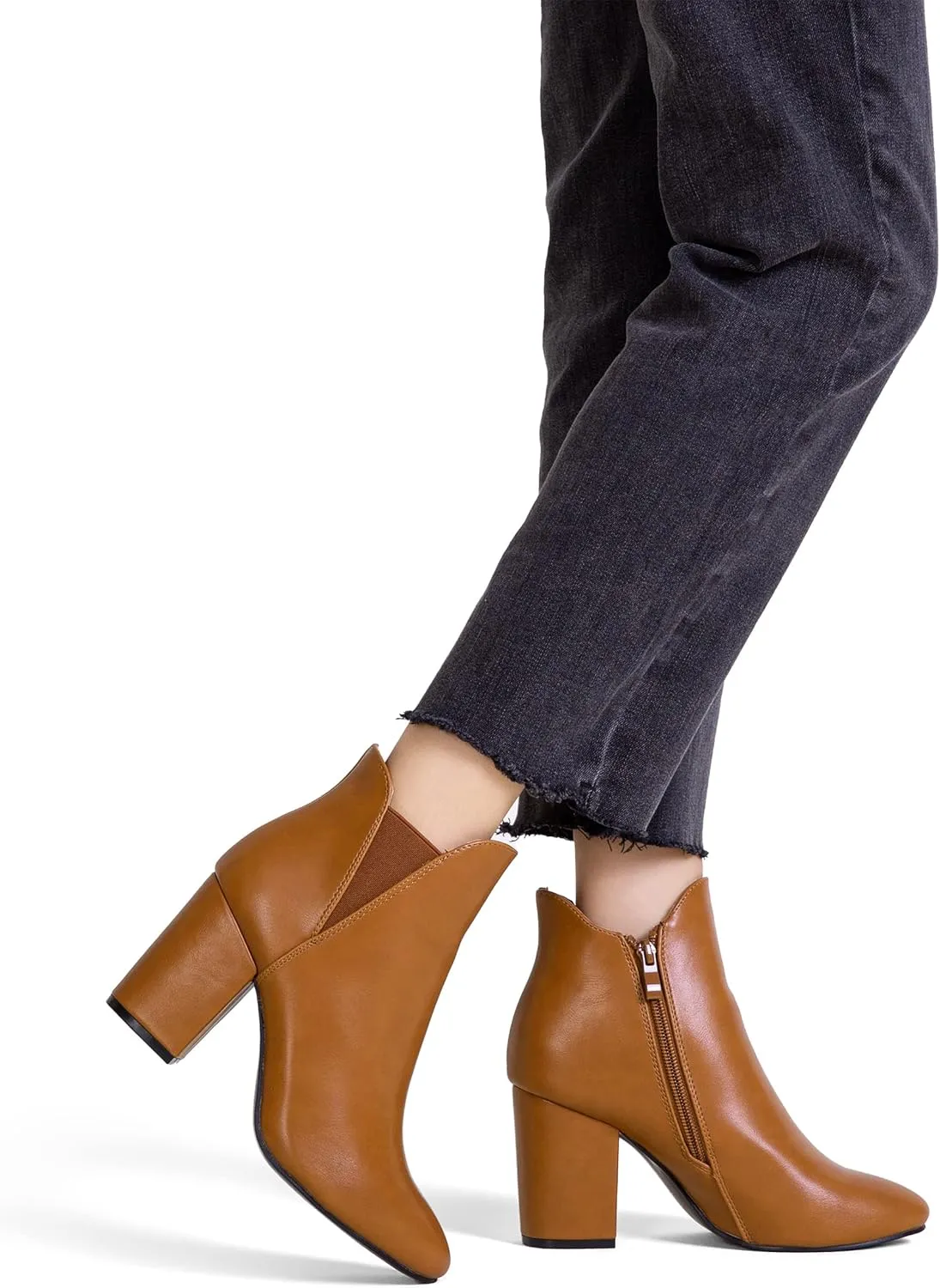 Vepose Women's Chelsea Ankle Boots Chunky Heel, Fall Dressy Booties Low Heel, Pointed Toe Short Boot with Inside Zipper