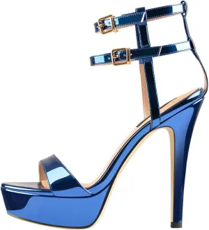 VERISSON Women's Stiletto Sandals Platform High Heeled Ankle-wrap Open Toe Buckle Sandals Party Dressing