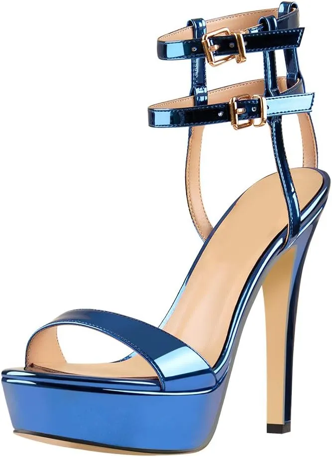 VERISSON Women's Stiletto Sandals Platform High Heeled Ankle-wrap Open Toe Buckle Sandals Party Dressing