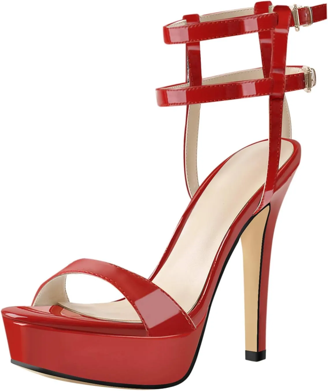 VERISSON Women's Stiletto Sandals Platform High Heeled Ankle-wrap Open Toe Buckle Sandals Party Dressing