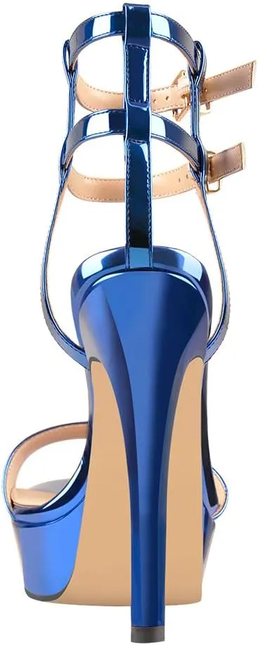 VERISSON Women's Stiletto Sandals Platform High Heeled Ankle-wrap Open Toe Buckle Sandals Party Dressing