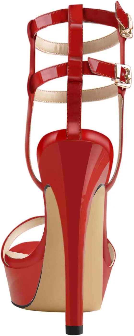 VERISSON Women's Stiletto Sandals Platform High Heeled Ankle-wrap Open Toe Buckle Sandals Party Dressing