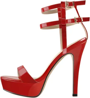 VERISSON Women's Stiletto Sandals Platform High Heeled Ankle-wrap Open Toe Buckle Sandals Party Dressing