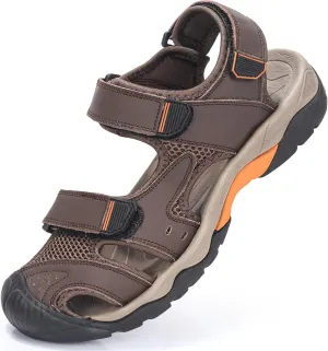 VISIONREAST Mens Leather Sandals - Outdoor Hiking & Waterproof Athletic Sports Sandals - Fisherman Beach Shoes with Closed Toe