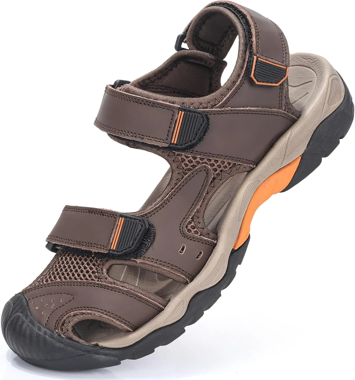 VISIONREAST Mens Leather Sandals - Outdoor Hiking & Waterproof Athletic Sports Sandals - Fisherman Beach Shoes with Closed Toe
