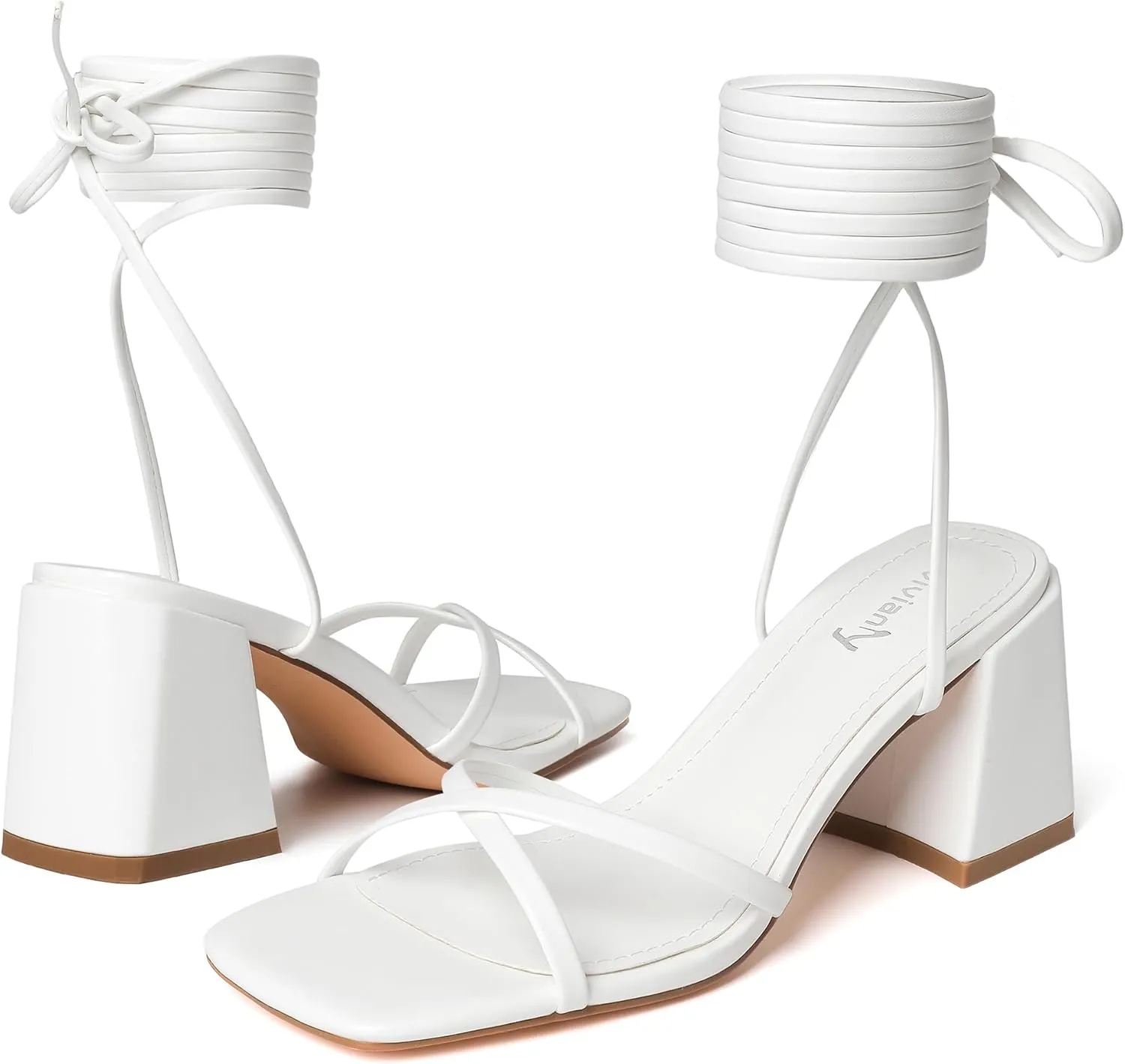 vivianly Women's Lace Up Chunky Heel Sandals Strappy Straps Ankle Wrap Heels