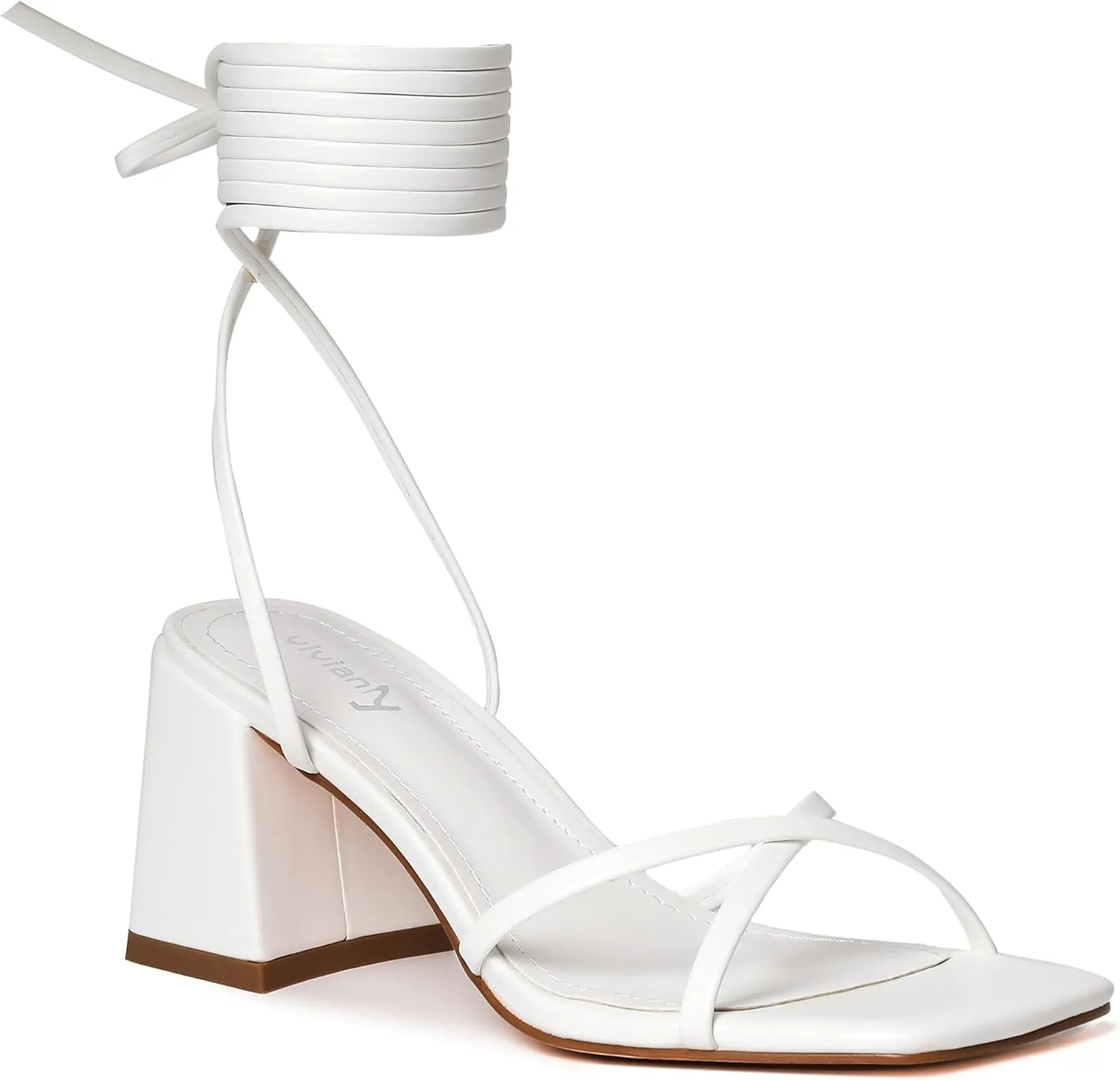 vivianly Women's Lace Up Chunky Heel Sandals Strappy Straps Ankle Wrap Heels