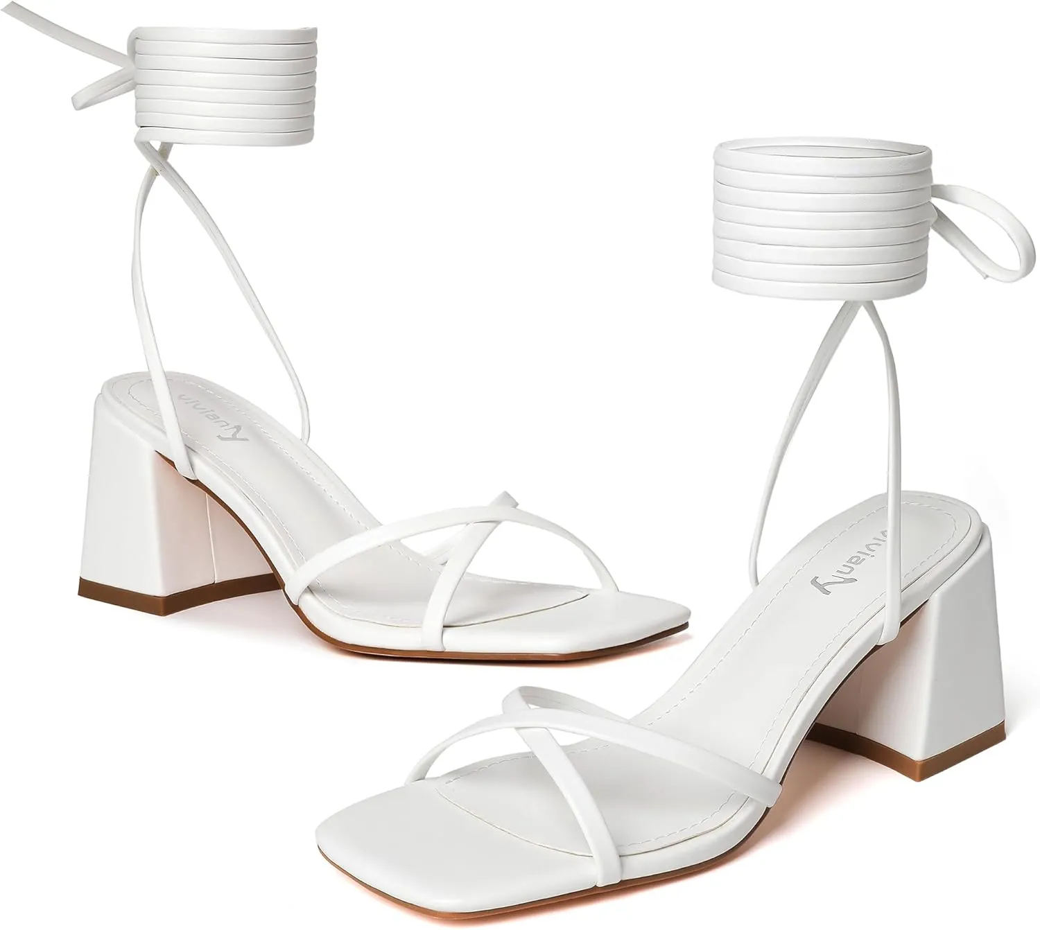 vivianly Women's Lace Up Chunky Heel Sandals Strappy Straps Ankle Wrap Heels