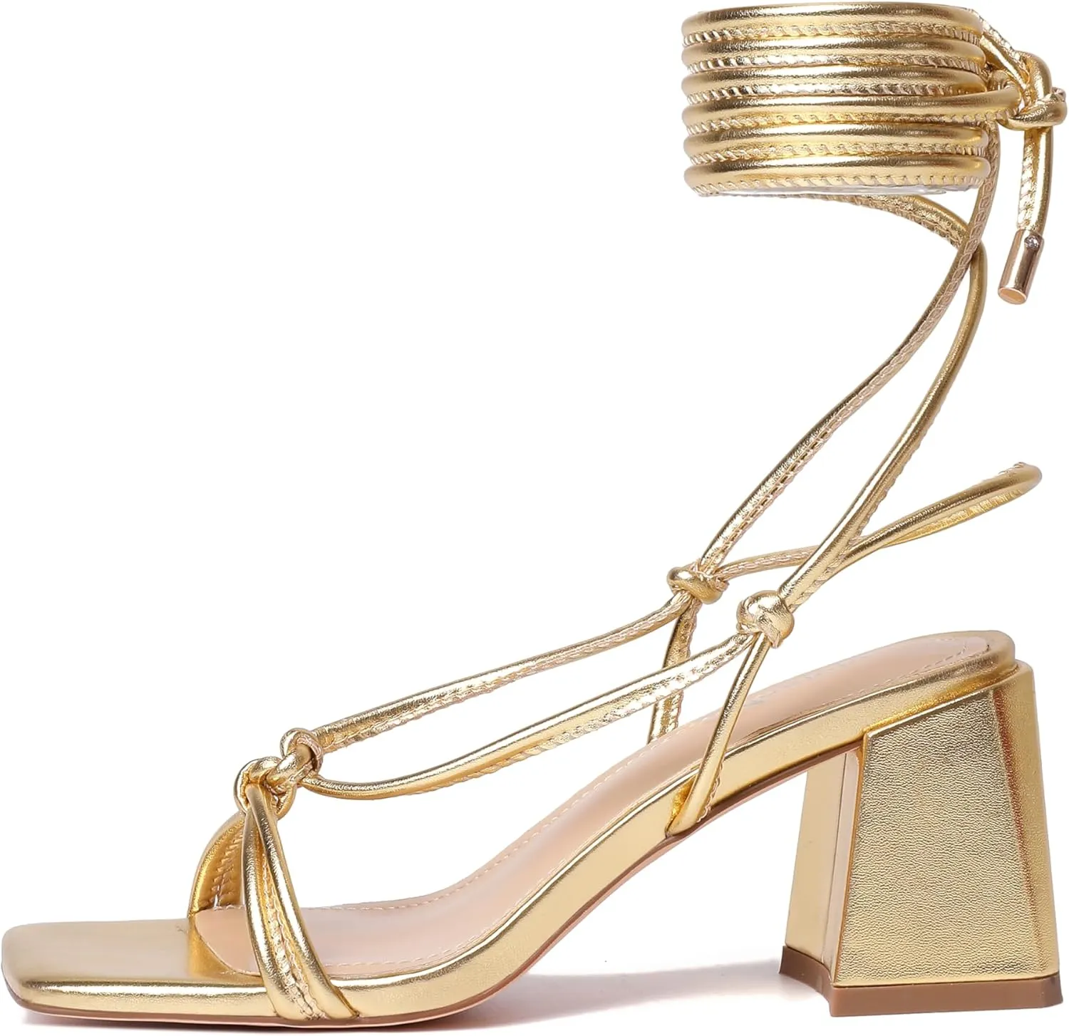 vivianly Women's Lace Up Chunky Heel Sandals Strappy Straps Ankle Wrap Heels