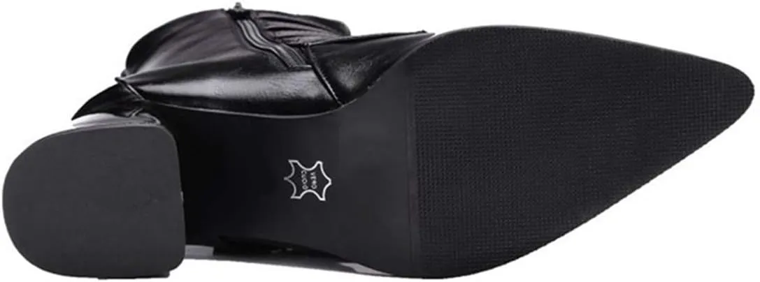 VOKLIN Women's Buckle Strappy Chelsea Ankle Boots Pointed Toe Block Heel Zip Moto Boot Western Short Booties