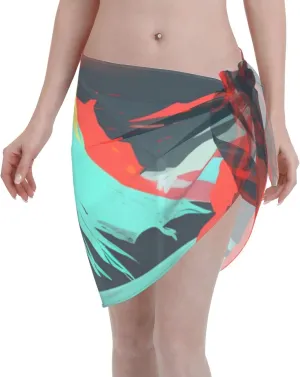 Volcano Bloom Print Swimsuit Coverups For Women Beach Wrap Sheer Short Skirt Scarf Swimwear