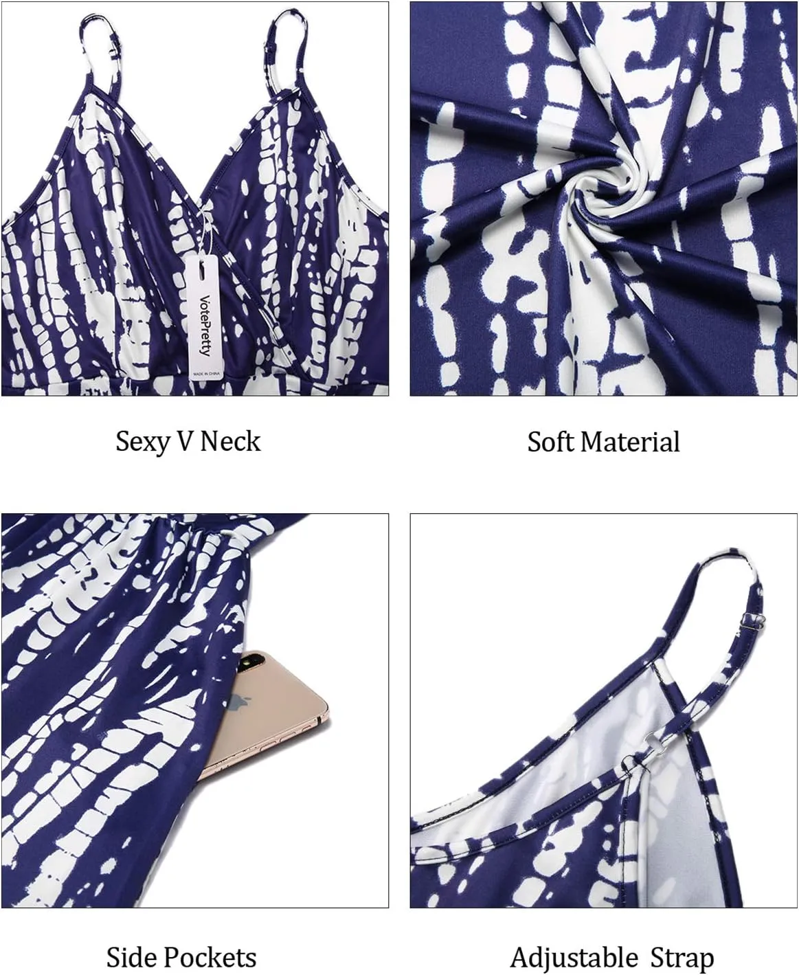 VOTEPRETTY Womens V Neck Wrap Spaghetti Strap Summer Casual Beach Floral Pockets Maxi Dress