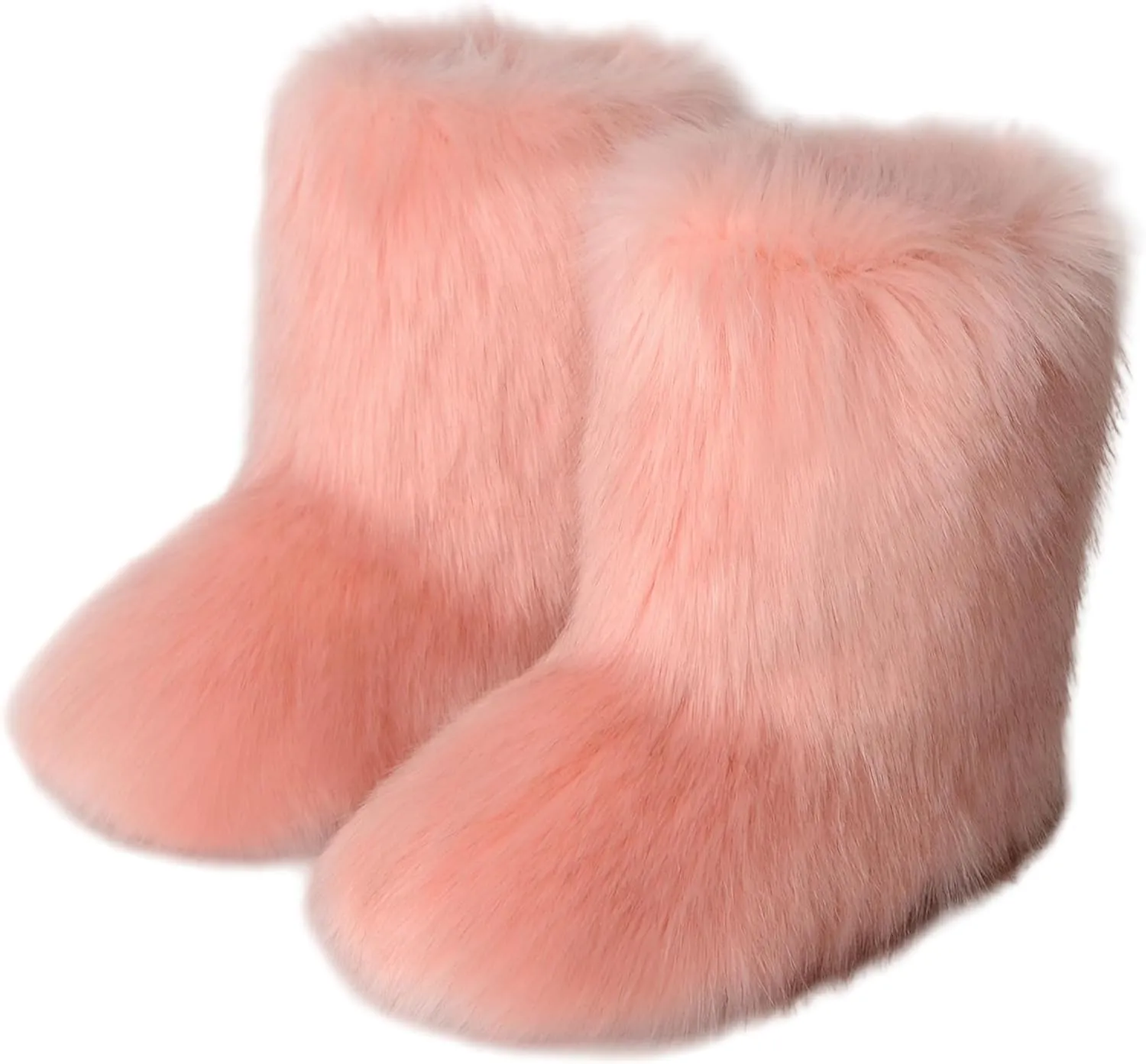 Waiirek Furry Boots for Women Fuzzy Fluffy Snow Boot Faux Fur Colorful with Round Toe Water Resistant Flat Shoes Rubber Sole for Girls Outdoor Christmas Fashion Party Gifts