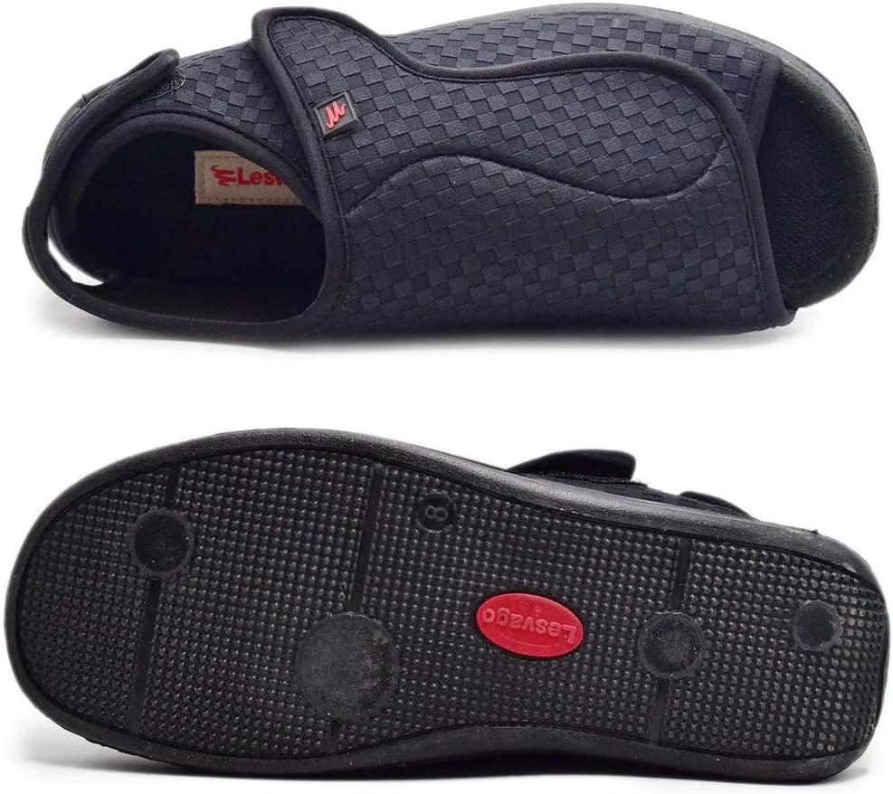 W&LESVAGO Extra Wide Open toe Diabetic Sandals for Men, Adjustable Width Edema Shoes, Comfortable Men Slippers for Elderly Swollen Feet