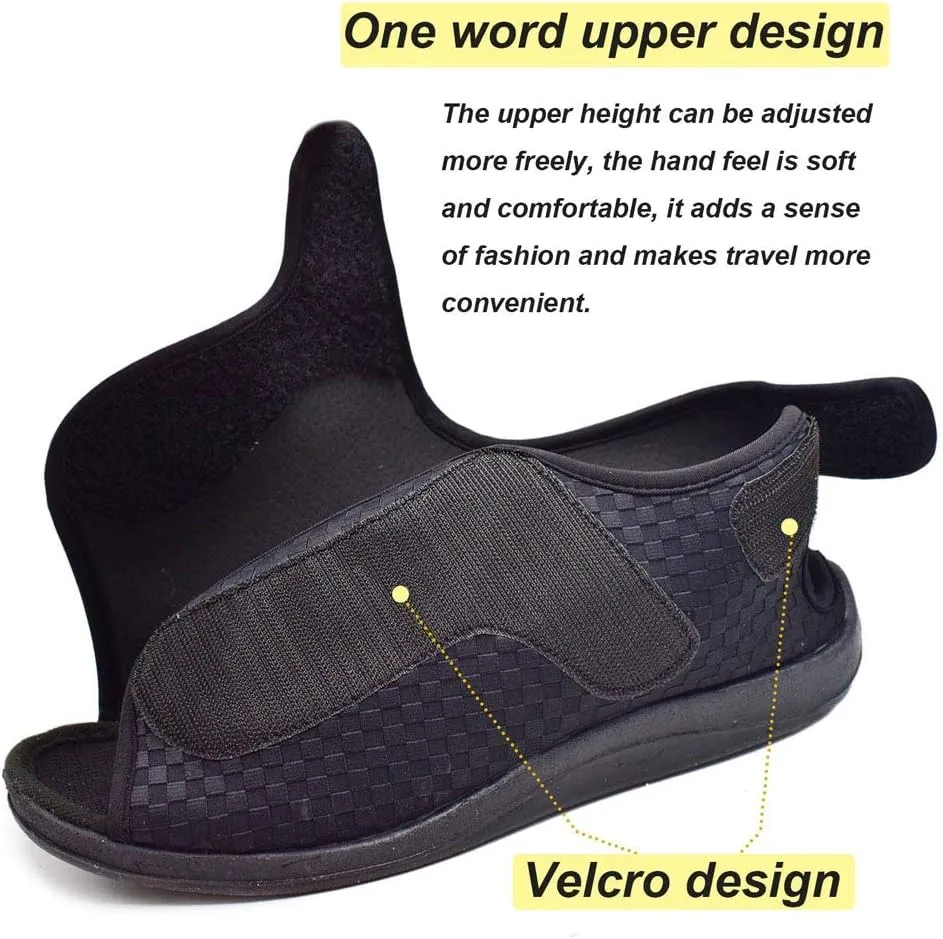 W&LESVAGO Extra Wide Open toe Diabetic Sandals for Men, Adjustable Width Edema Shoes, Comfortable Men Slippers for Elderly Swollen Feet