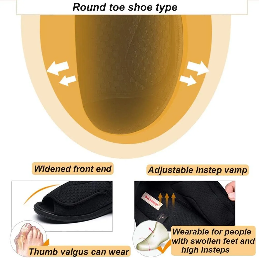 W&LESVAGO Extra Wide Open toe Diabetic Sandals for Men, Adjustable Width Edema Shoes, Comfortable Men Slippers for Elderly Swollen Feet