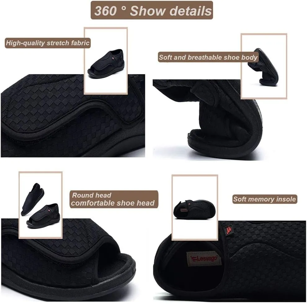 W&LESVAGO Extra Wide Open toe Diabetic Sandals for Men, Adjustable Width Edema Shoes, Comfortable Men Slippers for Elderly Swollen Feet