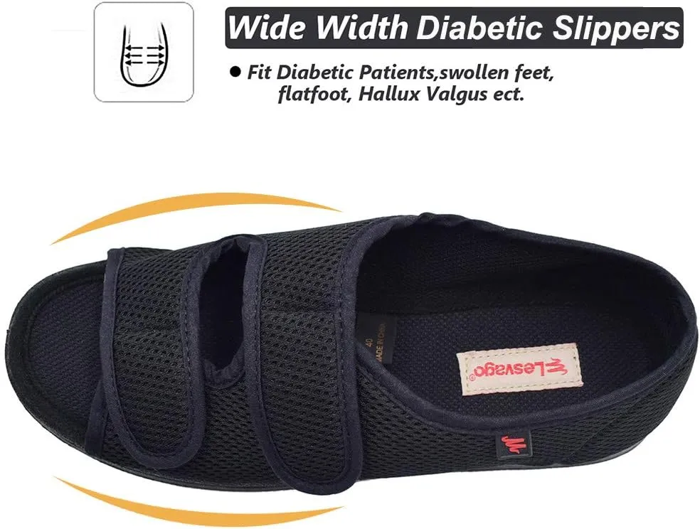W&LESVAGO Women's Open Toe Diabetic Sandals,Adjustable Width Arthritis Edema Shoes,Comfortable House Slippers for Elderly Swollen Feet