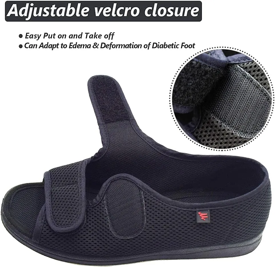 W&LESVAGO Women's Open Toe Diabetic Sandals,Adjustable Width Arthritis Edema Shoes,Comfortable House Slippers for Elderly Swollen Feet