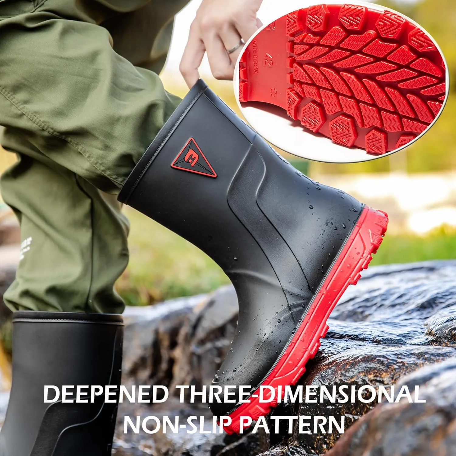 Waterproof Garden Rain Boots for Men Breathable Lightweight Mid Calf Deck Fishing Outdoor Slip Resistant Shoes