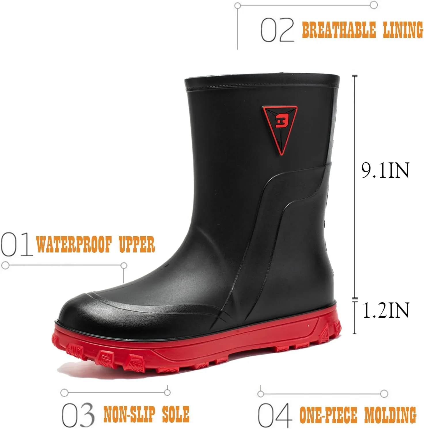 Waterproof Garden Rain Boots for Men Breathable Lightweight Mid Calf Deck Fishing Outdoor Slip Resistant Shoes