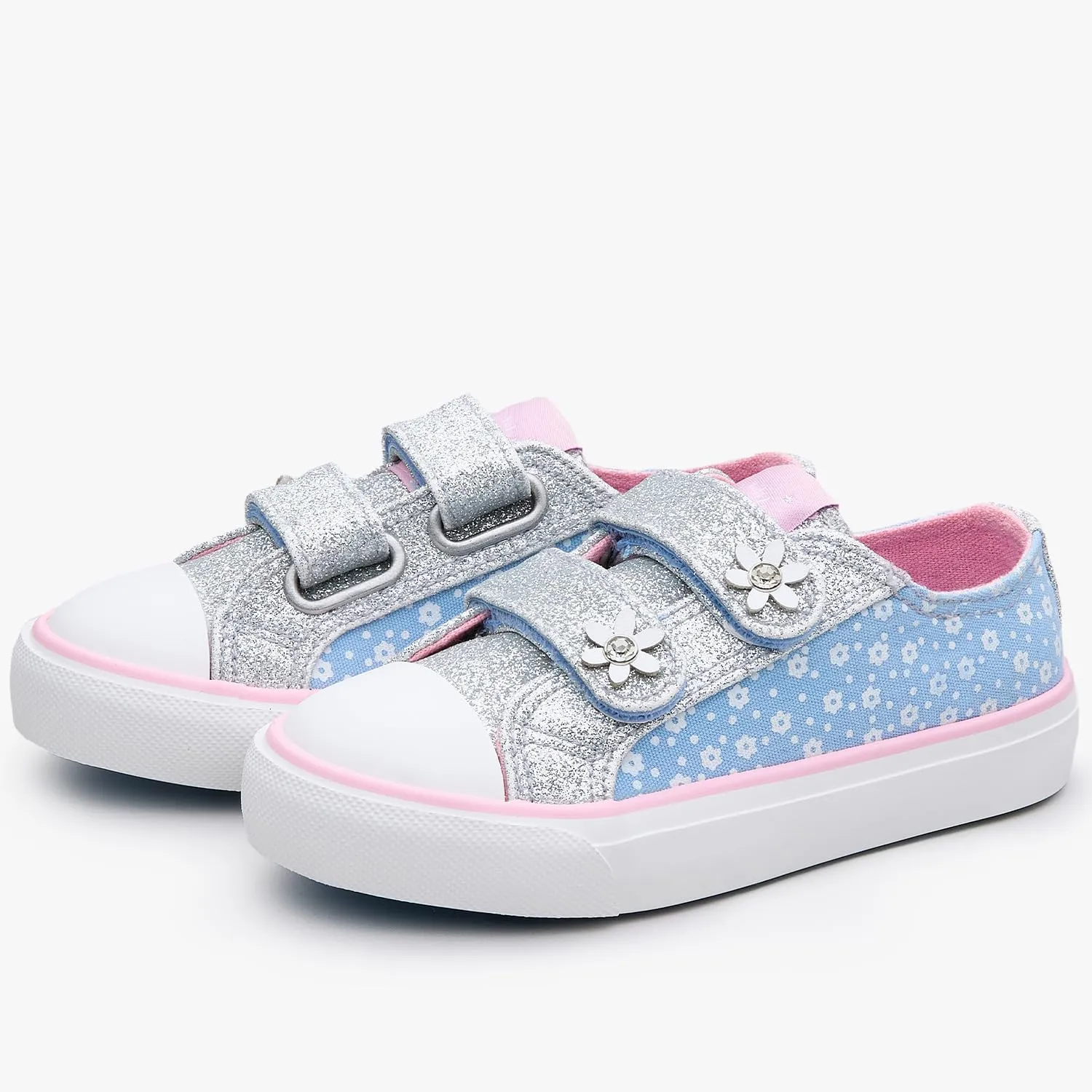 Weestep Girls Glitter Low-Top Casual Canvas Shoes - Lightweight Fashion Sneakers for Toddler and Little Kid