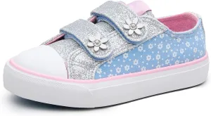 Weestep Girls Glitter Low-Top Casual Canvas Shoes - Lightweight Fashion Sneakers for Toddler and Little Kid