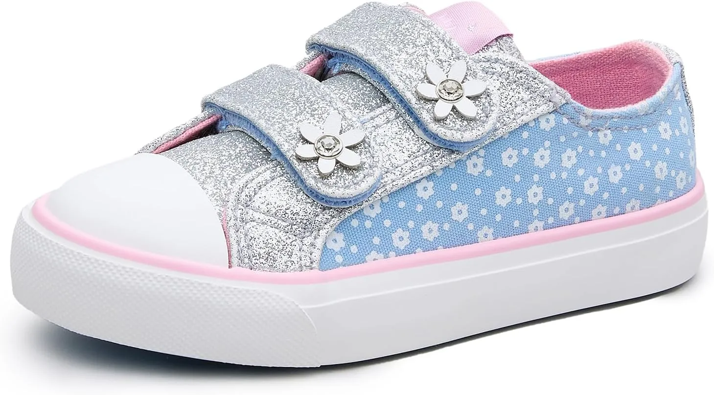 Weestep Girls Glitter Low-Top Casual Canvas Shoes - Lightweight Fashion Sneakers for Toddler and Little Kid