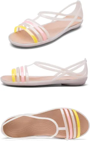 WENOREG Women's Colorful Neon Jelly Open Toe Sandals,Summer Fashion T-Strap Rainbow Gladiator Clear Beach Rain Shoes Flats Jellies Sandals