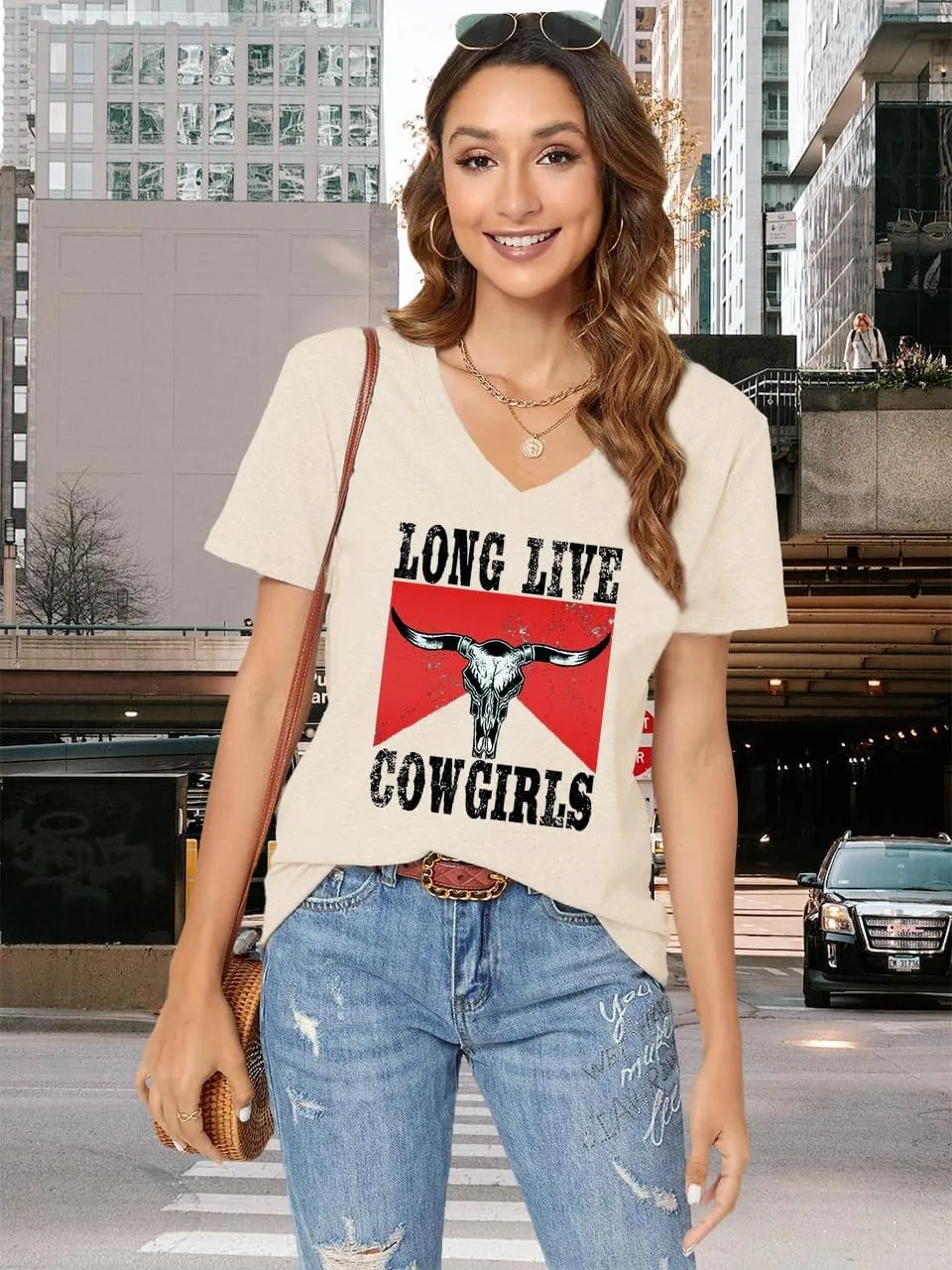 Western Country Shirt for Women Cowgirl Cartoon Boots V Neck Short Sleeve Tops Vintage Cowboy Graphic Tees