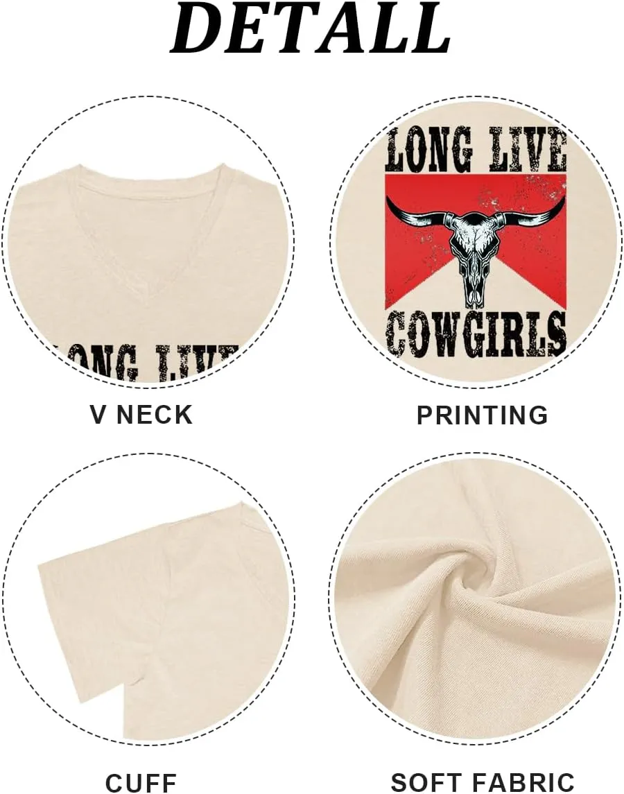 Western Country Shirt for Women Cowgirl Cartoon Boots V Neck Short Sleeve Tops Vintage Cowboy Graphic Tees